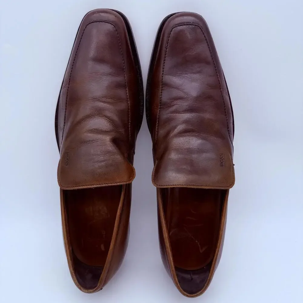 Hugo Boss Mens Brown Leather Loafers Dress Shoes Size 9.5 - Picture 7 of 12